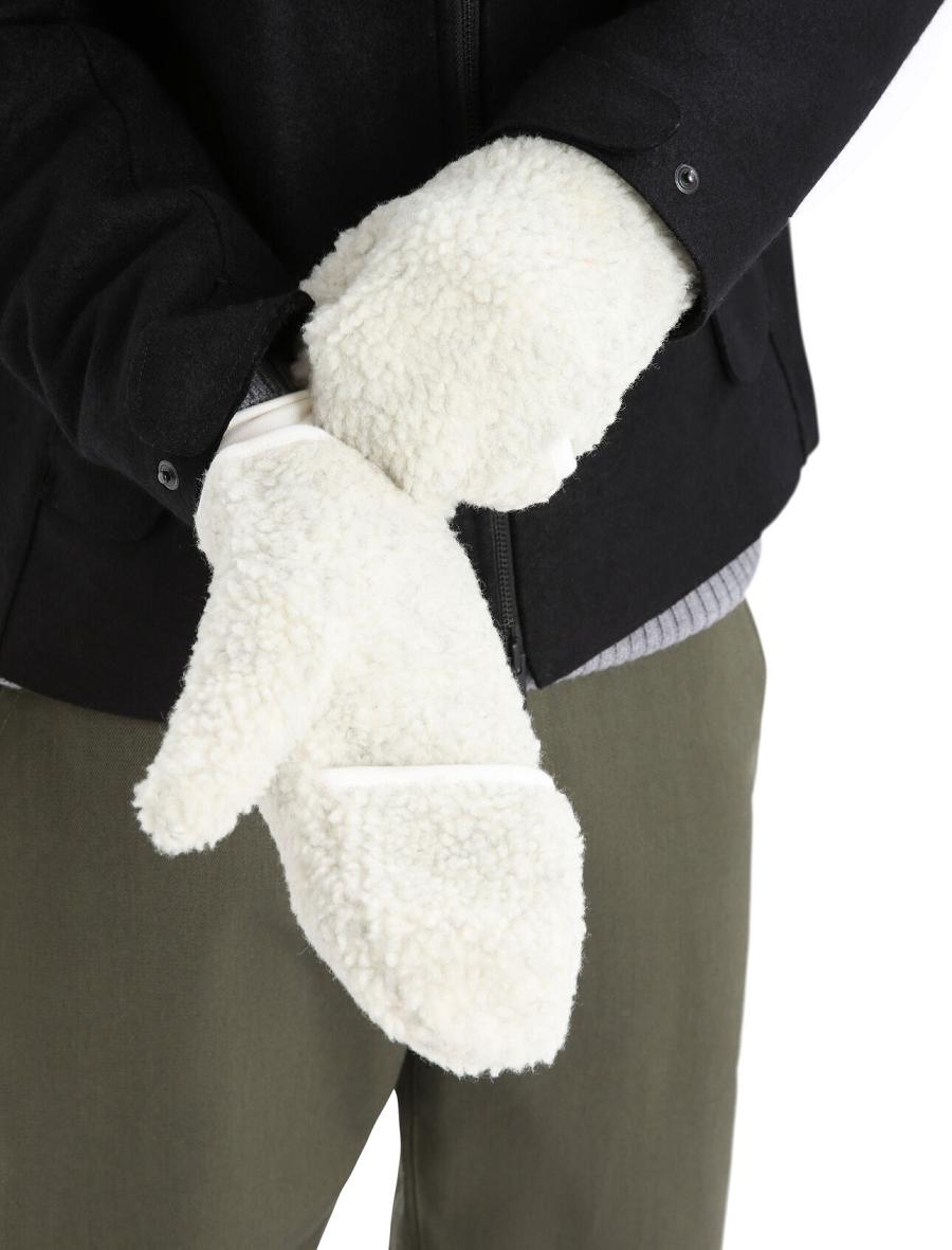 Men's Icebreaker Unisex RealFleece™ Merino High Pile Mittens Gloves Ecru Heather | CA 1893KORI